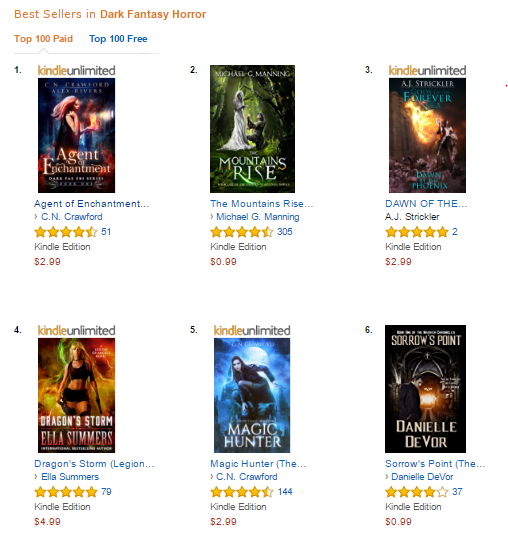 Amazon’s Best Sellers for “dark fantasy horror”