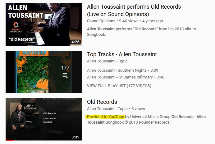 Music videos provided to YouTube